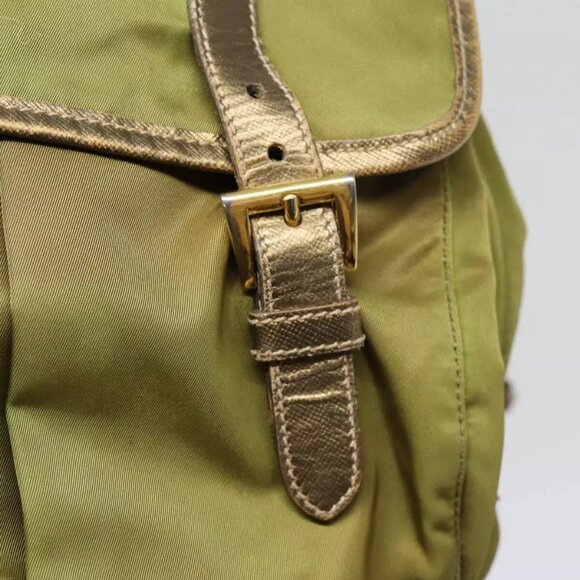 PRADA Shoulder Bag Nylon Khaki Gold Auth - Picture 8 of 16